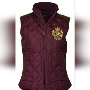Polo Ralph Lauren Classic Quilted Vest Women M Burgundy Crest Lamb Suede Trim